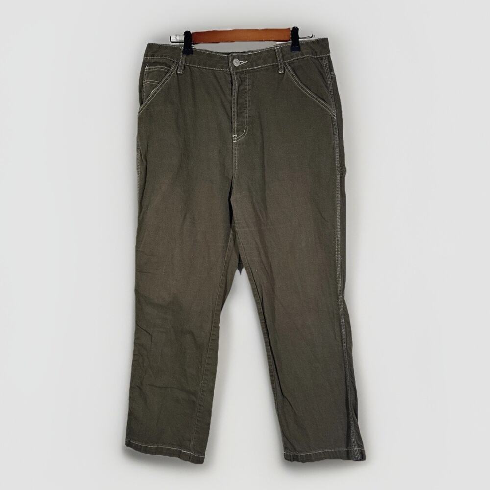 SONG High Rise Button Fly Cargo 90s Boyfriend Jeans Olive Green Size 15/29